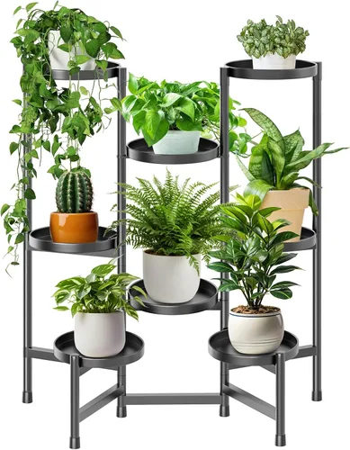 Miniatura 13 de Soporte alto para plantas de 8 niveles para interiores, soportes escalonados para plantas al aire libre para múltiples plantas, soporte plegable