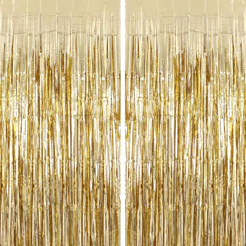 Miniatura 16 de Paquete de 2 cortinas de flecos brillantes con flecos, telón de fondo de oropel para puerta, cortinas de aluminio para cumpleaños, bodas