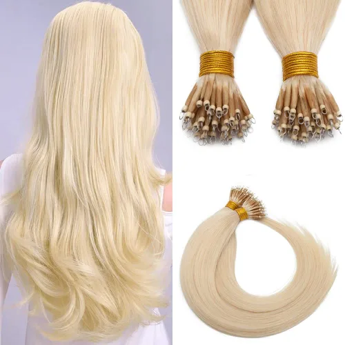 Miniatura 20 de SEGO Extensiones de cabello humano con micro cuentas, extensiones de cabello humano con micro bucle, lacio, natural, fusión fría, 1.76 oz/paquete