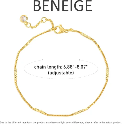 Miniatura 5 de BENEIGE Pulsera para mujer chapada en oro de 14 quilates, clip de papel satélite, bola ovalada, caja de cable, cadena de eslabones en capas