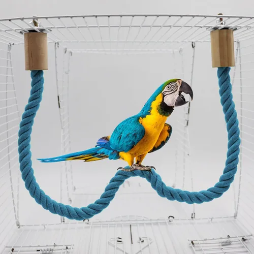 Miniatura 2 de Paquete de 2 perchas y columpios de cuerda para pájaros, jaula de pájaros, accesorios de poste de escalada, juguete de escalada para loros, Azul