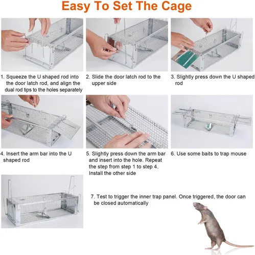 Miniatura 5 de TeqHome Trampa de jaula humana para ratas de 2 puertas, jaula de metal para animales vivos, pequeñas jaulas para roedores de liberación de capturas
