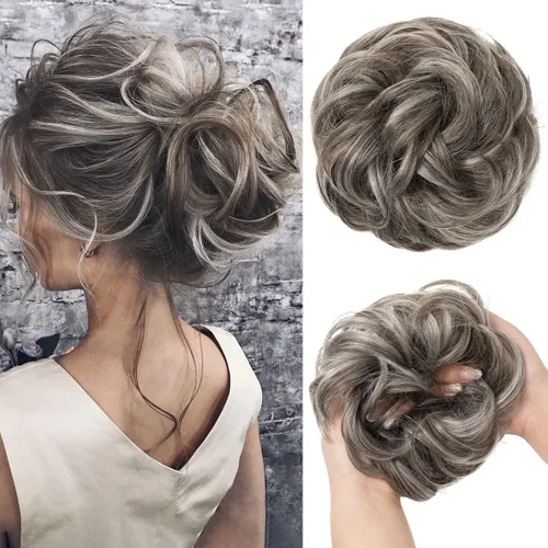 Miniatura 45 de CJL HAIR Extensiones de cabello sintético de moño desordenado, ondulado, rizado, grueso, para coleta, para mujer (rubio blanco)