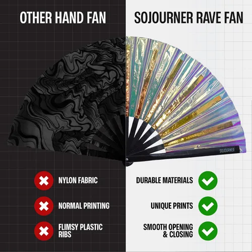 Miniatura 42 de SoJourner Bags Rave Fan – Ventilador plegable grande – Ventilador de mano Clack para raves, Halloween, Burlesque, trajes de arcoíris para mujeres