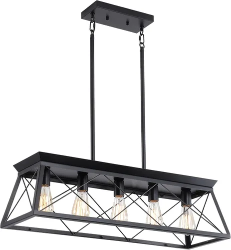 Miniatura 2 de Candelabros de granja para comedor, lámpara rústica para isla de cocina, lámpara colgante lineal de 5 luces, lámpara rectangular, luces de techo