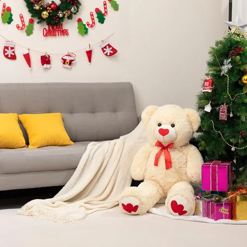 Miniatura 5 de HollyHOME Oso de Peluche Grande Animal de Peluche Oso Grande de Felpa con Corazón Rojo para Novia y Niños Juguete de Regalo de Vacaciones 36 Beige