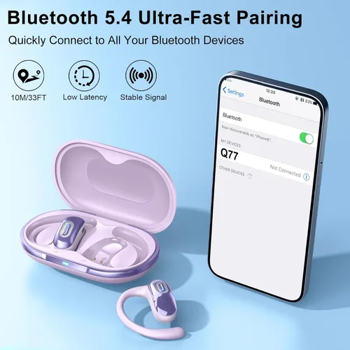 Miniatura 3 de Auriculares de oído abierto, auriculares Bluetooth 5.4, 50H, auriculares de conducción de aire, auriculares de oído cerrado con graves estéreo HD