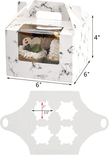 Miniatura 2 de ZEAYEA Paquete de 40 cajas para cupcakes con ventana y asa, 4 cavidades de papel para cupcakes, contenedores portátiles de pastelería, portadores