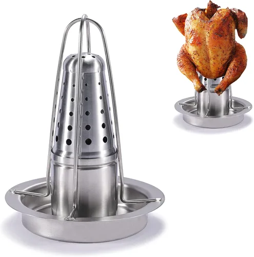 AMOZO Soporte para pollo para latas de cerveza para parrilla y ahumador, soporte para pollo de acero inoxidable 304 de alta calidad, tostadores de