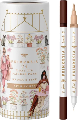 Primrosia 24 rotuladores de punta doble tonos de piel, juego de acuarela para cabello y retratos – Puntas finas y de pincel, suministros de arte