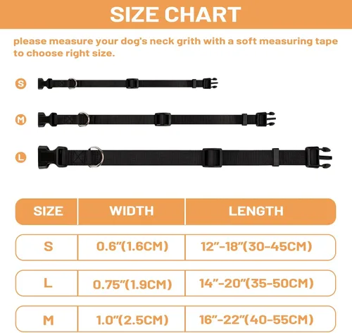 Miniatura 6 de Collar ajustable de nailon negro para perro, collar martingala para perros con hebilla de liberación rápida, collar clásico para mascotas