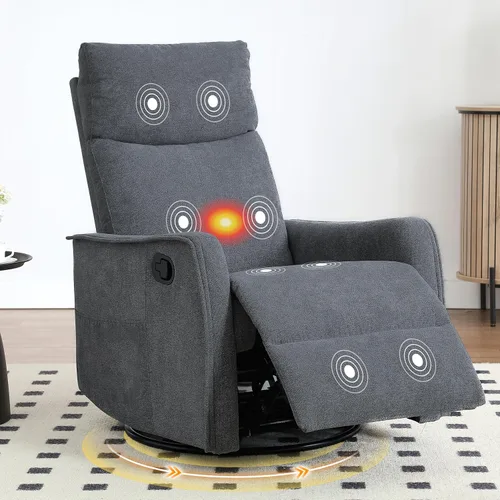 Miniatura 15 de Silla Reclinable Giratoria Manual con Balancín para Adultos, Sillón Reclinable Acolchado con Masaje y Calor, Silla Reclinable para Sala de Estar