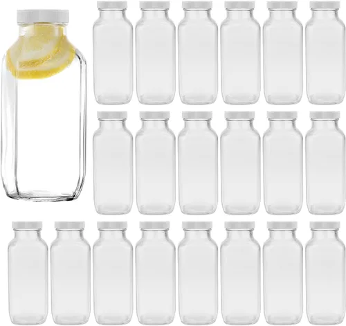 Miniatura 9 de Botellas de agua vintage, botellas de vidrio de 16 onzas, bebidas cuadradas de 16.9 fl oz con tapas para kombucha, té, bebidas caseras de vidrio