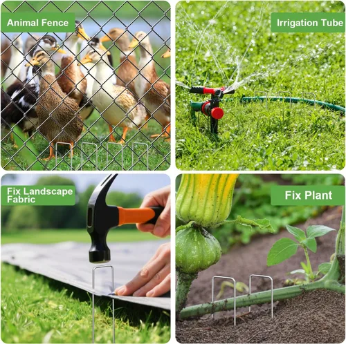 Miniatura 6 de Grapas de paisaje de 6 pulgadas, 50 estacas de jardín + 50 juntas, pasadores de césped galvanizados con recubrimiento en aerosol para patio, grapas
