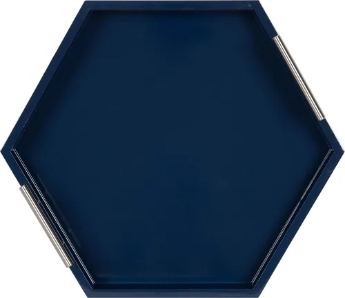Miniatura 7 de Kate and Laurel Lipton - Bandeja hexagonal moderna, 18 x 18 pulgadas, azul marino y plateado, bandeja decorativa para almacenamiento y exhibición