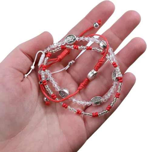 Miniatura 4 de Needzo Holy Family - Juego de pulseras de confirmación roja, 3 piezas incluidas, 7.5 pulgadas ajustables, No es una piedra preciosa