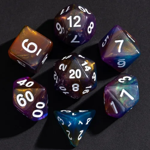 Miniatura 48 de Juego de dados DND de 7 dados poliédricos con una bolsa de dados de cuero, juego de dados D&D para juegos de mesa RPG (negro)