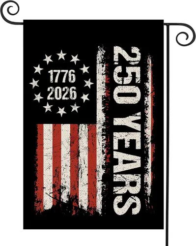 Bandera de jardín de 250 años de América, Bendiciones 250° aniversario USA Bandera patriótica doble cara con diseño de estrellas y rayas,