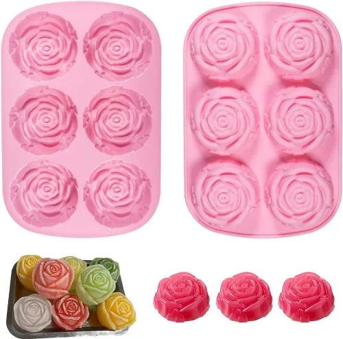 Paquete de 2 moldes de silicona para velas de rosas, moldes de jabón, moldes de gelatina de chocolate, 6 cavidades, diseñador de resina, moldes de