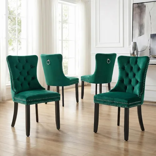 Miniatura 66 de Velvet Dining Chairs Set of 2, Tufted High Chairs with Nailhead Trim, Pull Ring, Black Solid Wood Legs, Elegant Upholstered Accent Chairs for Dining