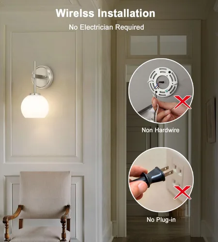 Miniatura 3 de Juego de 2 apliques de pared de níquel cepillado que funcionan con pilas, iluminación de pared inalámbrica recargable con control remoto, luces
