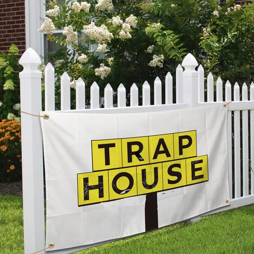 Miniatura 4 de Bandera de Trap House Graciosa Póster Duradera Bandera de Pared de Cueva de Hombre con Ojales de Latón de 3 x 5 Pies para Decoración de Dormitorio