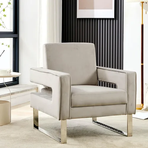 Miniatura 3 de Silla decorativa de terciopelo, moderna silla decorativa gris para sala de estar, silla tapizada para sala de estar para oficina en casa, base