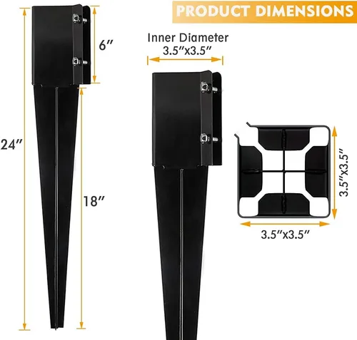 Miniatura 2 de Poste de anclaje de metal resistente con recubrimiento de polvo negro para postes de soporte para buzón o poste de valla de 4 x 4 pulgadas, diámetro
