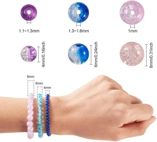 Miniatura 6 de KISSITTY 1800 cuentas de cristal agrietado para la fabricación de joyas, cuentas redondas de 0.157 in, 0.236 in, 0.315 in, cuentas de manualidades