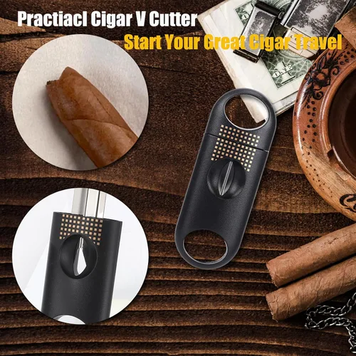 Miniatura 7 de Caja de humidor de cigarros de viaje con cortador de puros y juego de ponchera, forrado de madera de cedro, higrómetro y humidificador, regalos