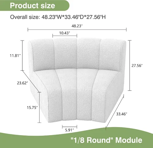 Miniatura 2 de LEVNARY Módulo redondo 1/8 para sofá modular (beige)