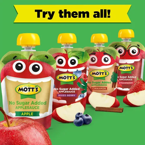 Miniatura 13 de Mott's Puré de manzana sin azúcar añadido, hecho de fruta real, sin sabores artificiales, bolsas transparentes de 3.2 onzas, paquete de 20