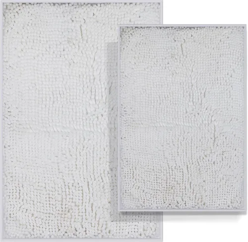 Miniatura 20 de Juego de 2 alfombras de baño antideslizantes para baños, juego de alfombras de felpilla gruesa y suave, alfombras de baño ultra absorbentes
