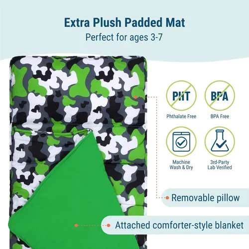 Miniatura 3 de Wildkin Kids Nap Mat with Pillow for Boys & Girls – Soft & Cozy Toddler Sleep Mat for Daycare, Preschool, Kindergarten & Travel, Ages 3–7, Machine