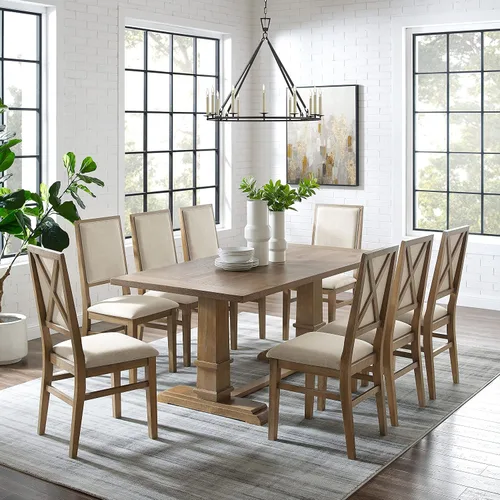 Miniatura 2 de Crosley Furniture Joanna - Juego de mesa de comedor moderna de 9 piezas para 8 personas con sillas tapizadas, roble oscuro/crema