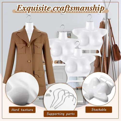 Miniatura 3 de Suzile Maniquí femenino de 12 piezas, espalda hueca, apilable, forma de vestido, colgador de maniquí superior, torso para mujer, con ganchos