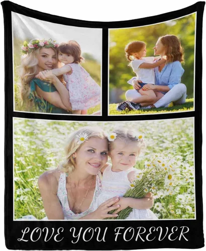 Miniatura 10 de InterestPrint Manta con foto, regalos personalizados para mamá, manta de collage de fotos personalizada para mamá de hija e hijo para cumpleaños