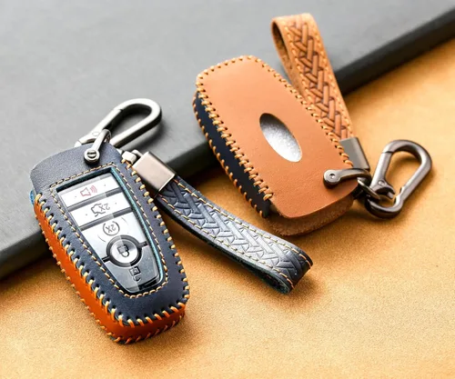 Miniatura 4 de Funda de llavero para Ford, funda de piel auténtica con llavero para Ford, Azul
