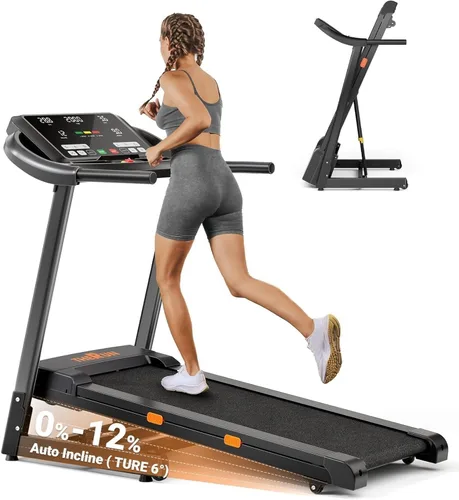 THERUN Incline Treadmill, 0-12% Auto Incline Treadmill for Running and Walking, 300 lbs Weight Capacity, Wide Belt,3.0HP,18" LED Screen, 2 Layers