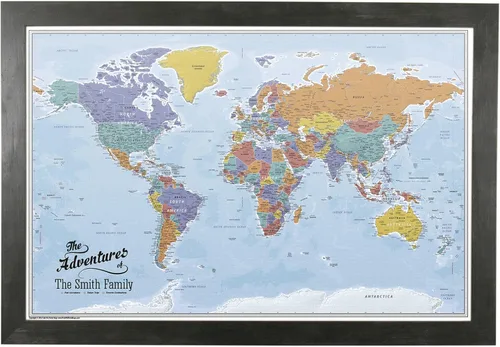 Miniatura 19 de Póster personalizado en lienzo enrollado con mapa del mundo, arte de pared con chinchetas – Grande 24" x 36" mapa del mundo de océanos azules