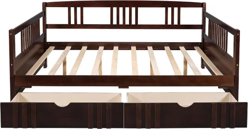 Miniatura 3 de Bellemave Sofá cama de tamaño matrimonial, sofá cama matrimonial con almacenamiento, sofá cama de madera con cajones, marco de sofá cama completo