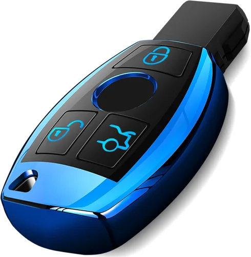 Intermerge para funda de llavero Mercedes Benz, funda de llave de TPU suave premium compatible con Mercedes Benz C E S M CLS CLK G Class, llave Azul
