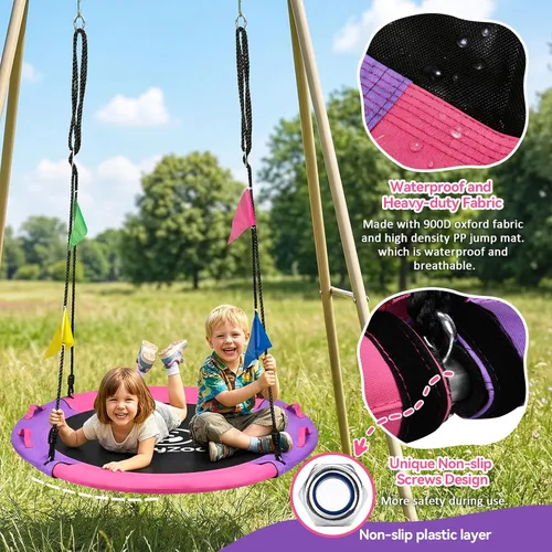 Miniatura 5 de HeyZoo Columpio de Árbol de 43 Pulgadas, Capacidad de Peso de 900 Libras, Juegos de Columpios de Platillo para Niños, Viene con Giro de 360 Grados