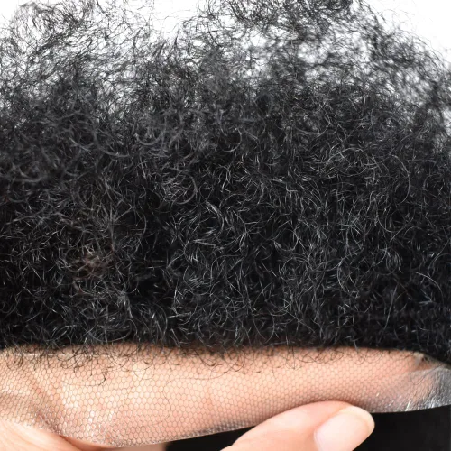 Miniatura 3 de Afro Toupee para hombres negros encaje tupé rizado rizado sistema de reemplazo indetectable Afro unidades de cabello para hombre negro 8X10 Off OFF