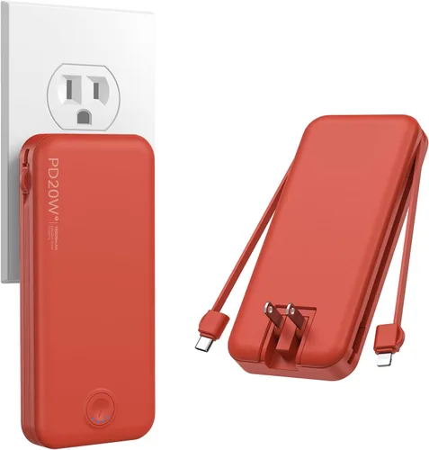 Miniatura 18 de Cargador portátil, 20000 mAh 22.5 W, cargador de energía de carga rápida con cables integrados y enchufe de pared, batería externa USB C con Púrpura