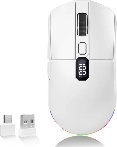 Miniatura 9 de Uciefy Ratón inalámbrico Bluetooth, triple modo (2.4G+BT5.0+BT5.1), mouse Bluetooth LED, USB C recargable con pantalla LED, ratones de computadora