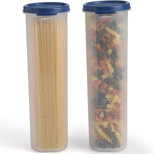 Contenedor de pasta de espagueti transparente alto con tapa, paquete de 2. Organización multiusos de despensa de cocina y almacenamiento de Azul