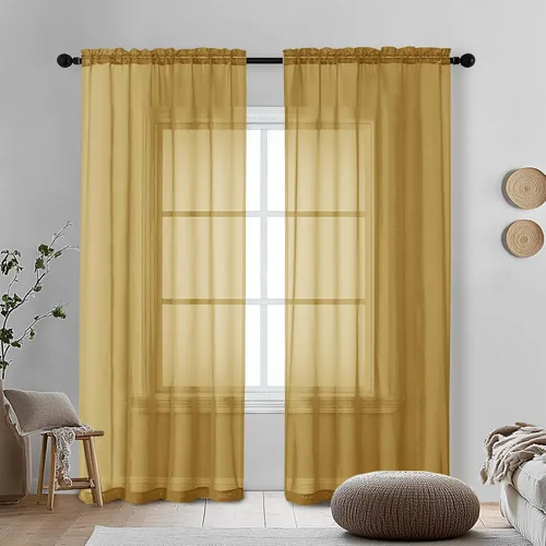 Miniatura 120 de OVZME - Cortinas traslúcidas blancas de 45 pulgadas de largo, 2 paneles, cortinas de gasa con bolsillo para barra para ventanas pequeñas, cada una