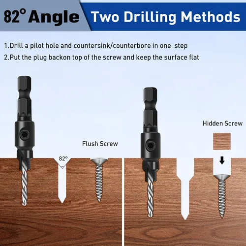 Miniatura 4 de shengbenhao Juego de brocas avellanadas, 11 brocas para fregadero de encimera para madera, #5, #6, #8, #10, #12, cambio rápido, vástago hexagonal
