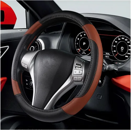 BELOMI - Funda de cuero para volante de automóvil, universal de 15 pulgadas para auto, camioneta y SUV, diseño deportivo antideslizante y Café